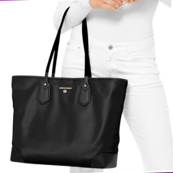 MICHAEL KORS Large Black Gabardine Nylon EVA Shopper Tote Saffiano Leather Trim - Picture 2 of 16